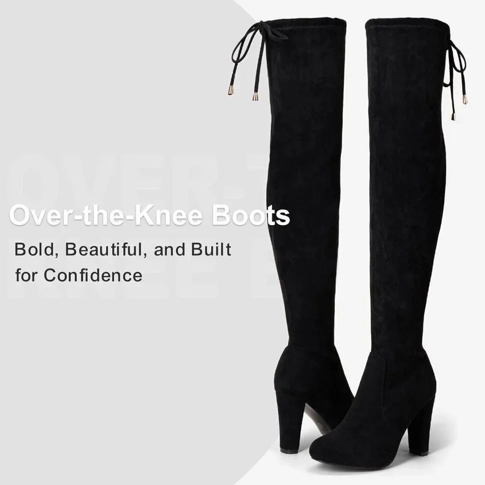 Women’s Black-knee High Suede Fashion Pointed Toe Thigh High Over The Knee Boots